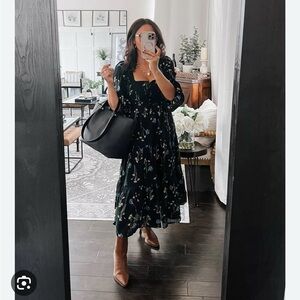 Madewell Xiomara Floral Print Long Sleeve Cotton Dress True Black